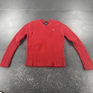 VTG Y2K Abercrombie Fitch Muscle Sweater Boys XL Red Ribbed All Cotton Vneck EUC